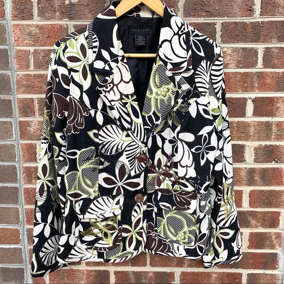 Silk Land Floral Embroidered Silk Blazer Womens M - Picture 9 of 9